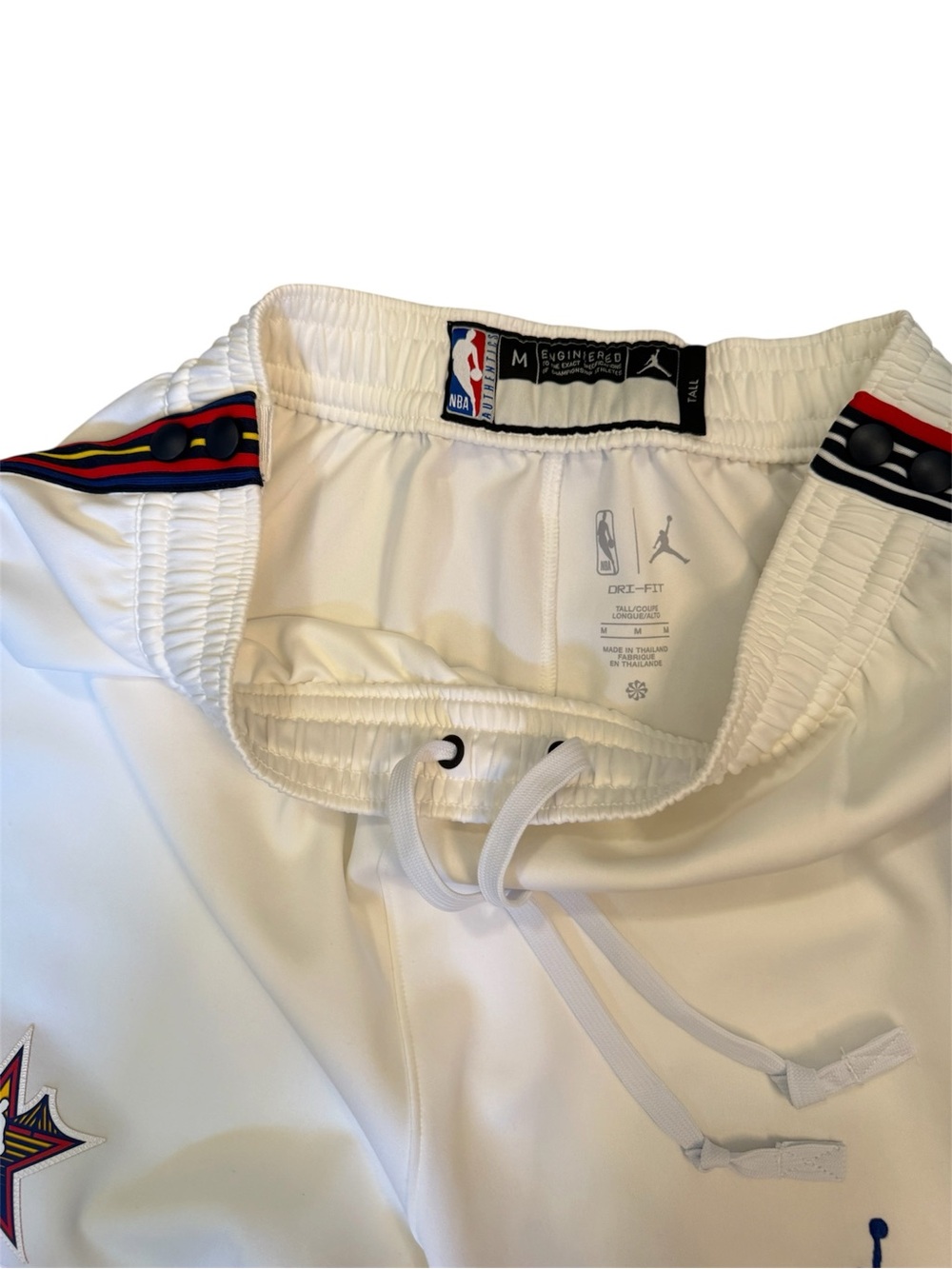 Jordan White NBA Dri-FIT Tear Away Pants with Red, Blue and Yellow Accents - Picture 9 of 10